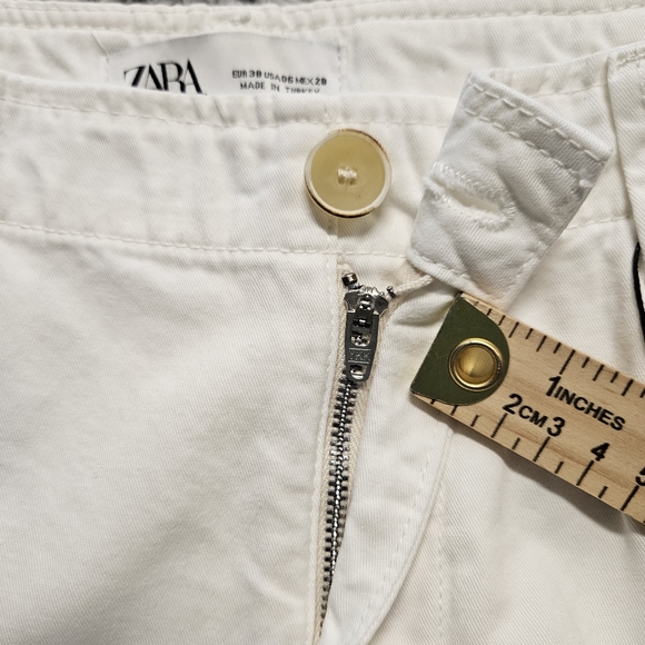 New Zara Womens White Chino Pants US 6 Mid Rise Slim Fit Relaxed Leg Cropped - Picture 6 of 13